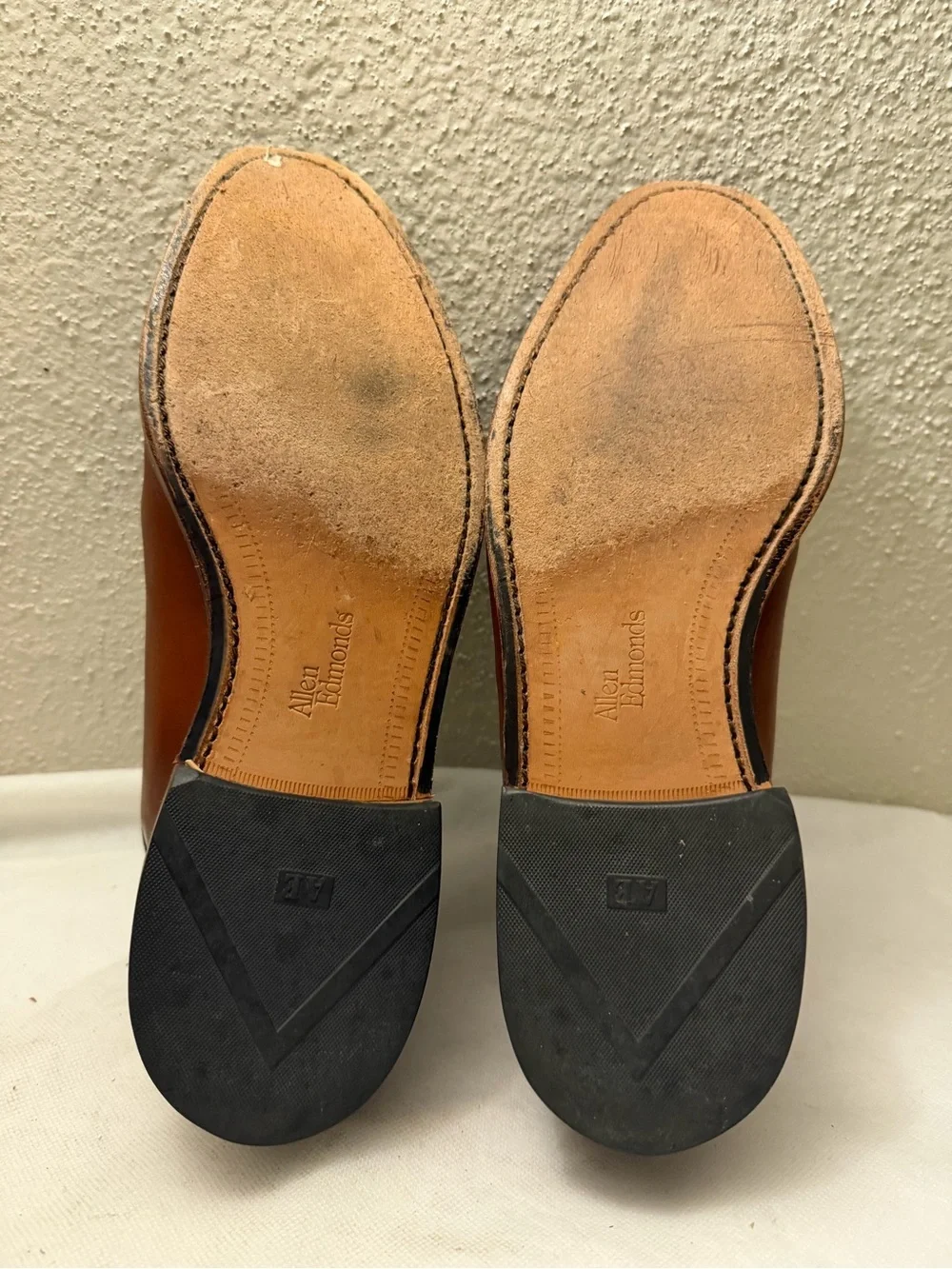 Allen Edmonds Cognac Brown Leather Split-Toe Derby Shoes, pre-owned, SZ9.5
